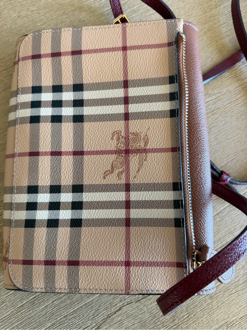 Burberry Tan Check and Brown Leather Crossbody Bag - Picture 5 of 13